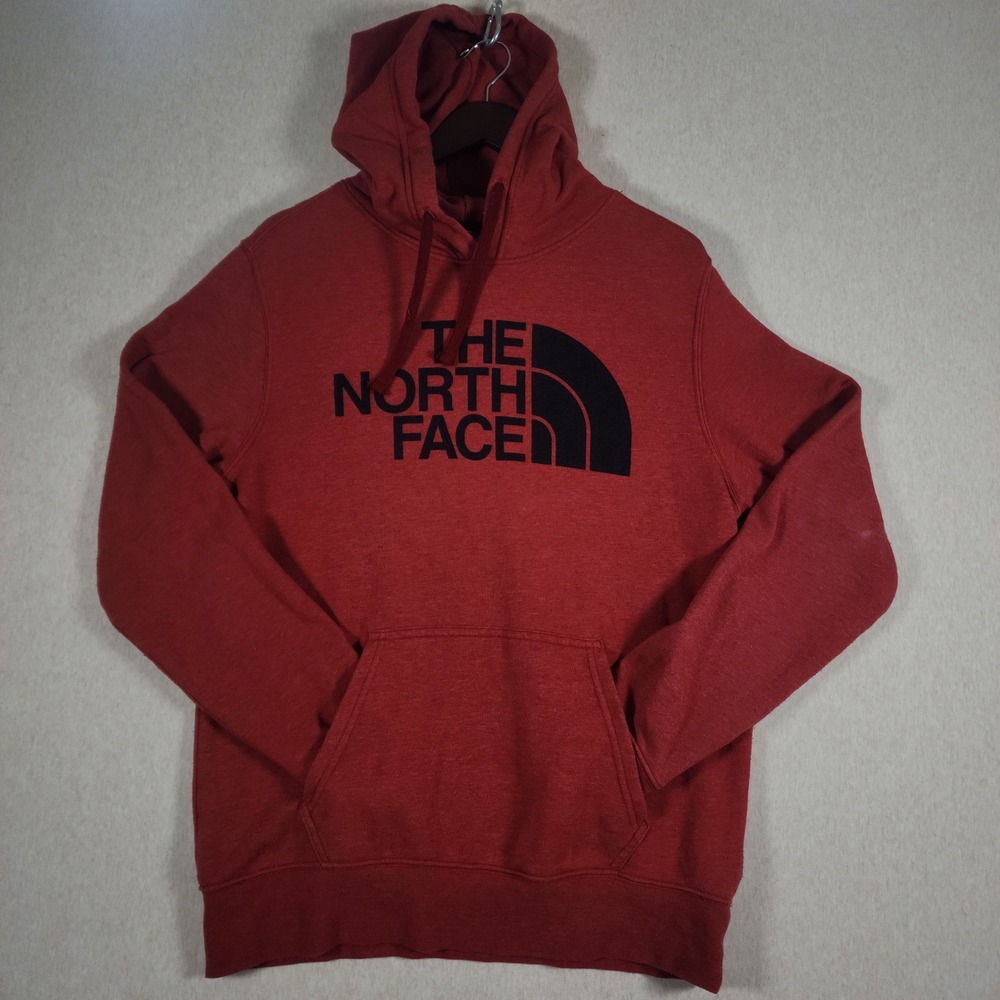 The North Face Logo Hoodie Mens Medium Red Half Dome Fleece Pullover Sweatshirt
